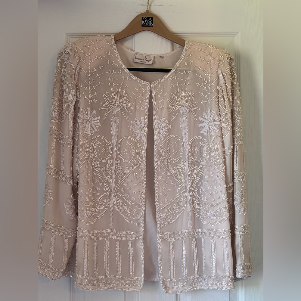 Laurence Kazar Pale Pink and White Lined Jacket